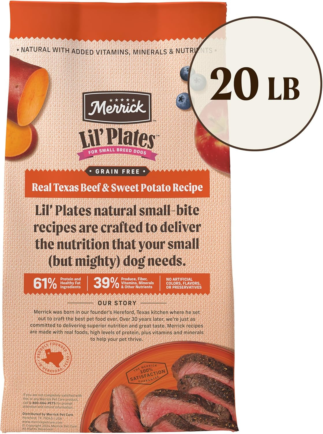 Lil' Plates Small Breed Dog Food, Grain Free Real Texas Beef and Sweet Potato Recipe, Small Dog Food - 20 Lb Bag